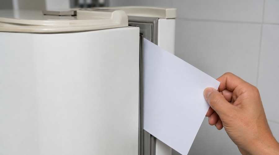Folha de papel prensada na porta - Geladeira Não Está Gelando